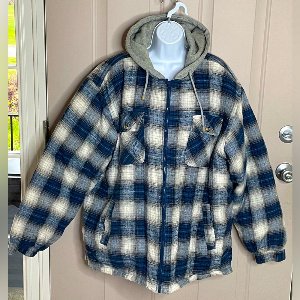 Basic Editions, Thick hooded Flannel jacket with Warm Sherpa lining